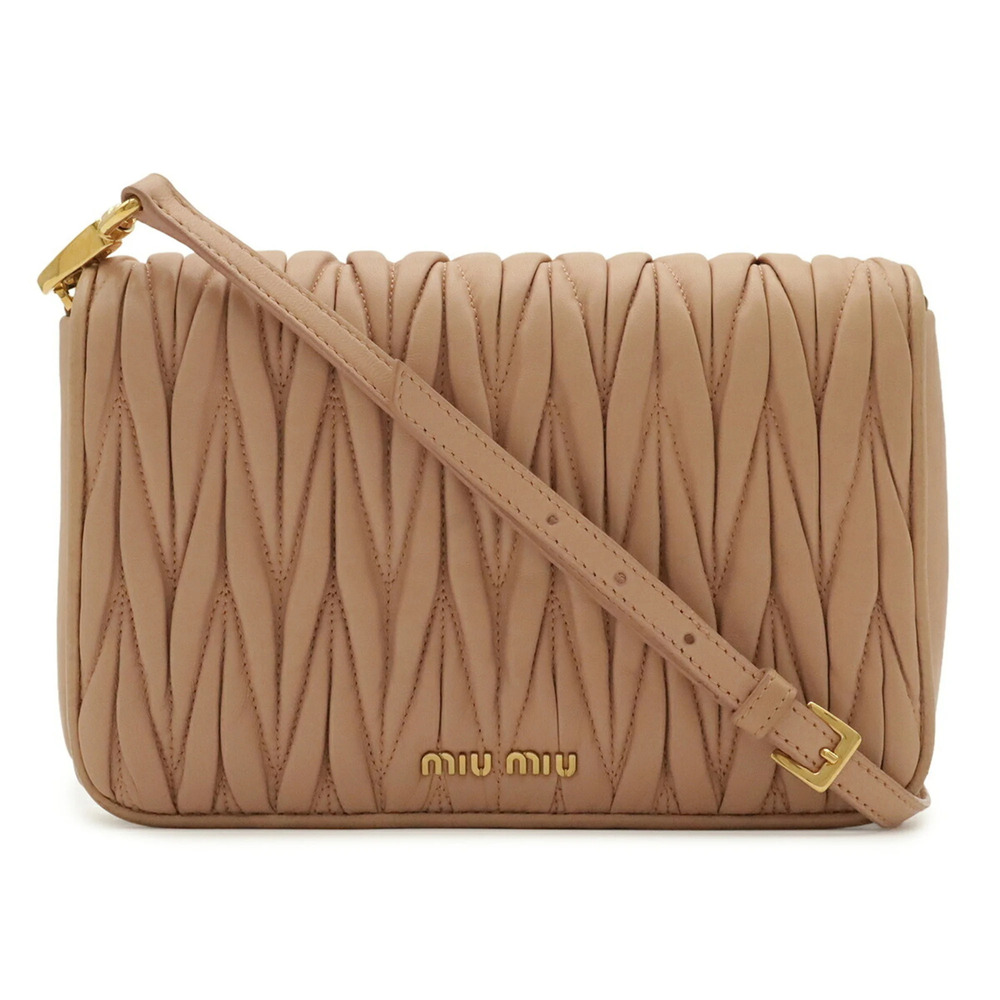 Miu Miu Miu Matelassé Gathered Shoulder Bag Pochette Leather Light Pink 5BD068